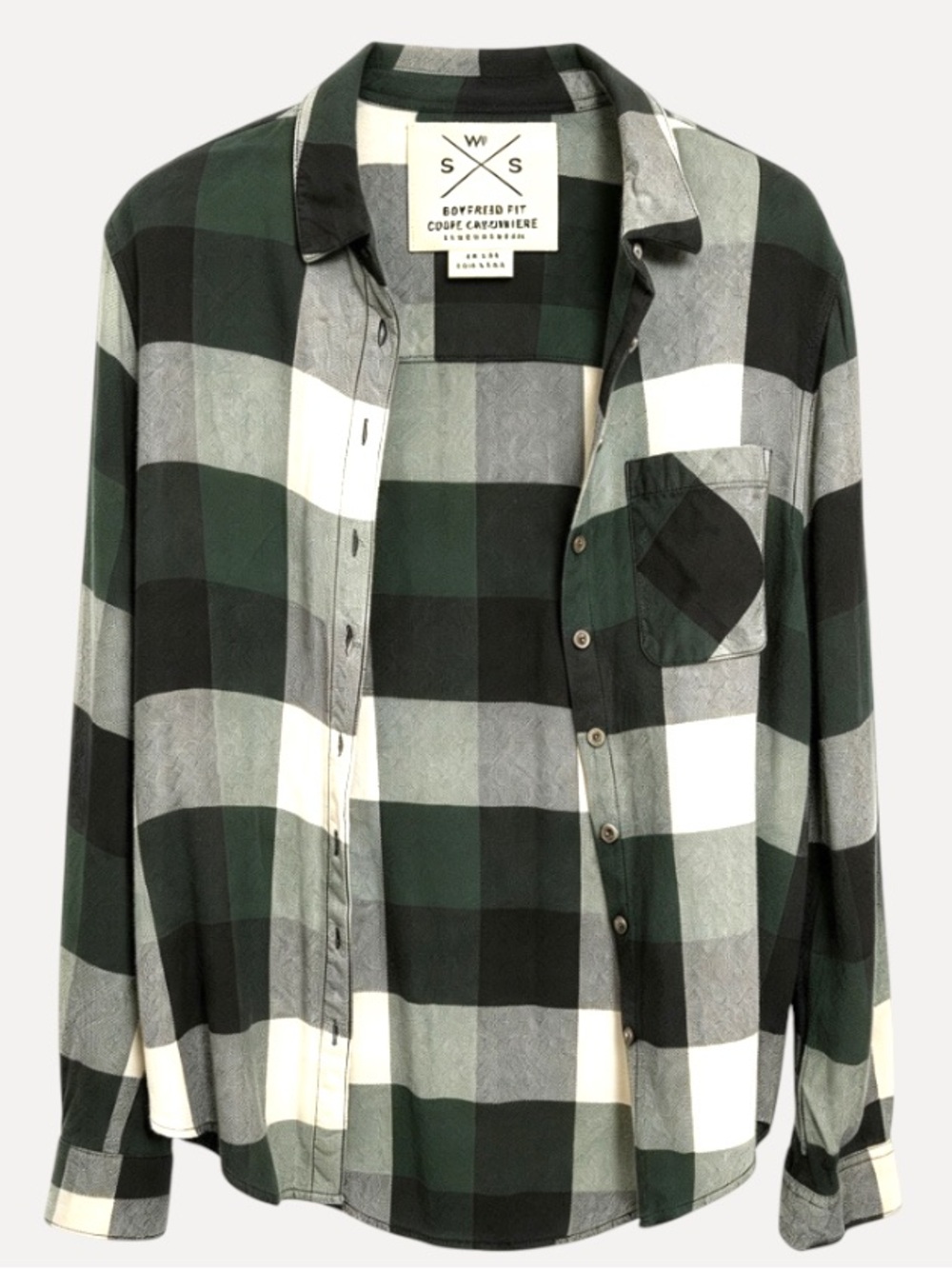 WSS Boyfriend Fit Forest Green Buffalo Plaid Button Down Flannel Shirt S
